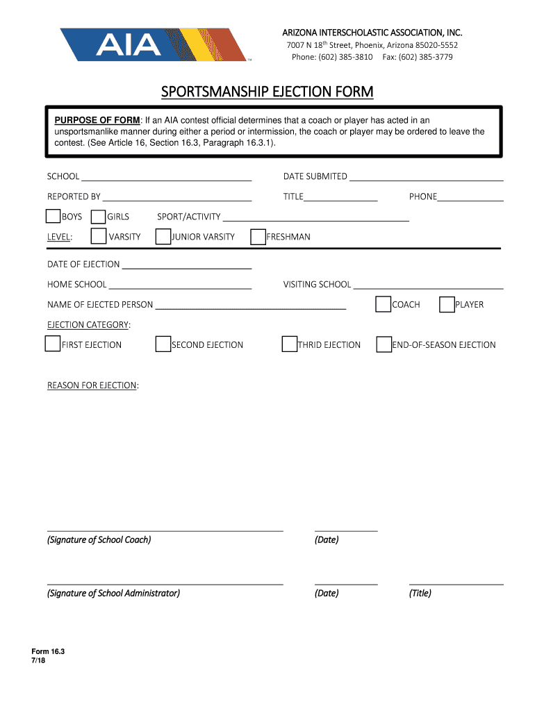 Fillable Online sportsmanship ejection form - Arizona Interscholastic ...