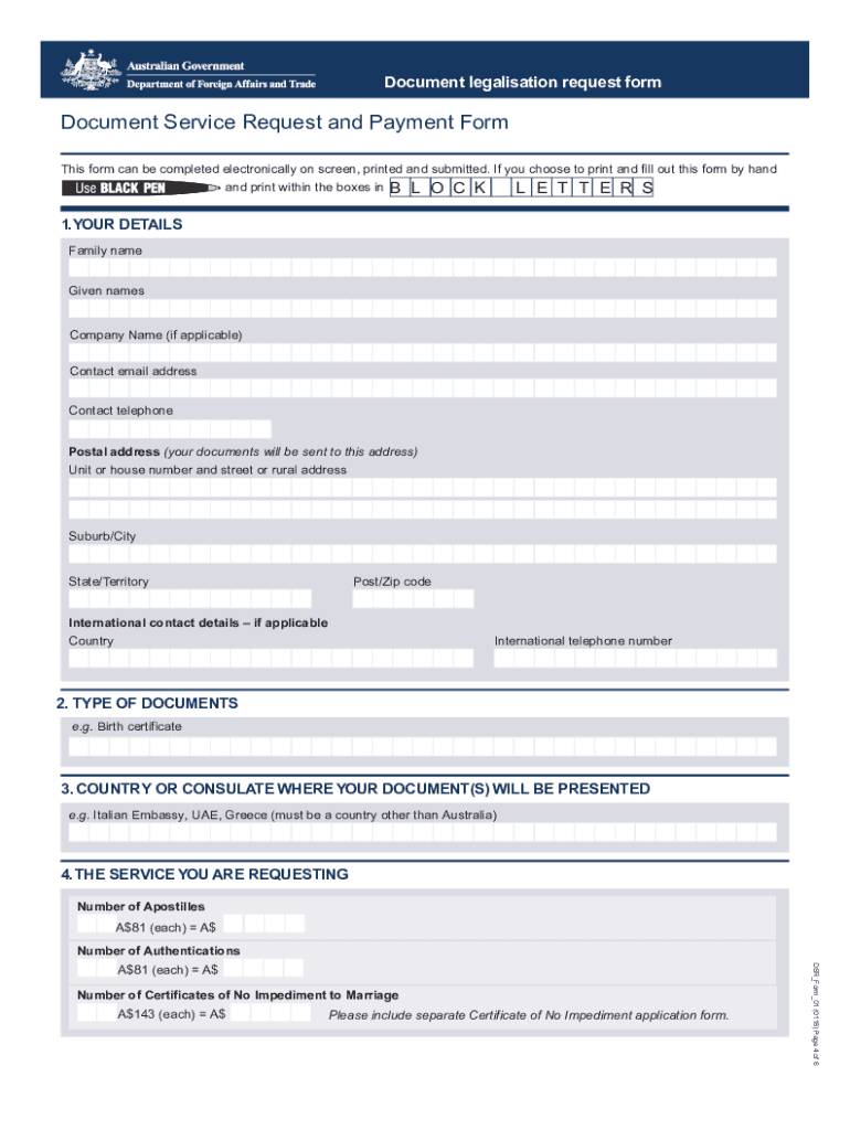 document legalisation request form 2023 Preview on Page 1