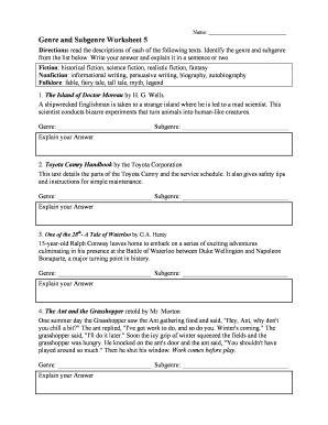 Genre And Subgenre Worksheet 2 - Fill and Sign Printable Template Online