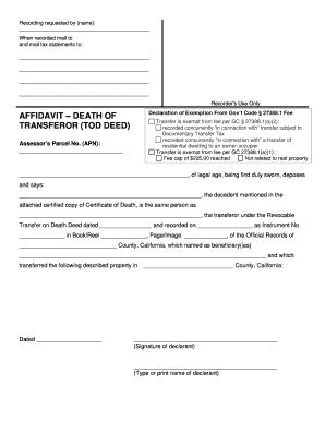 Affidavit – Death of Transferor (TOD Deed)