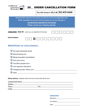 20 ORDER CANCELLATION FORM