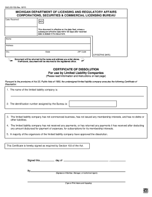 Michigan Certificate of Dissolution