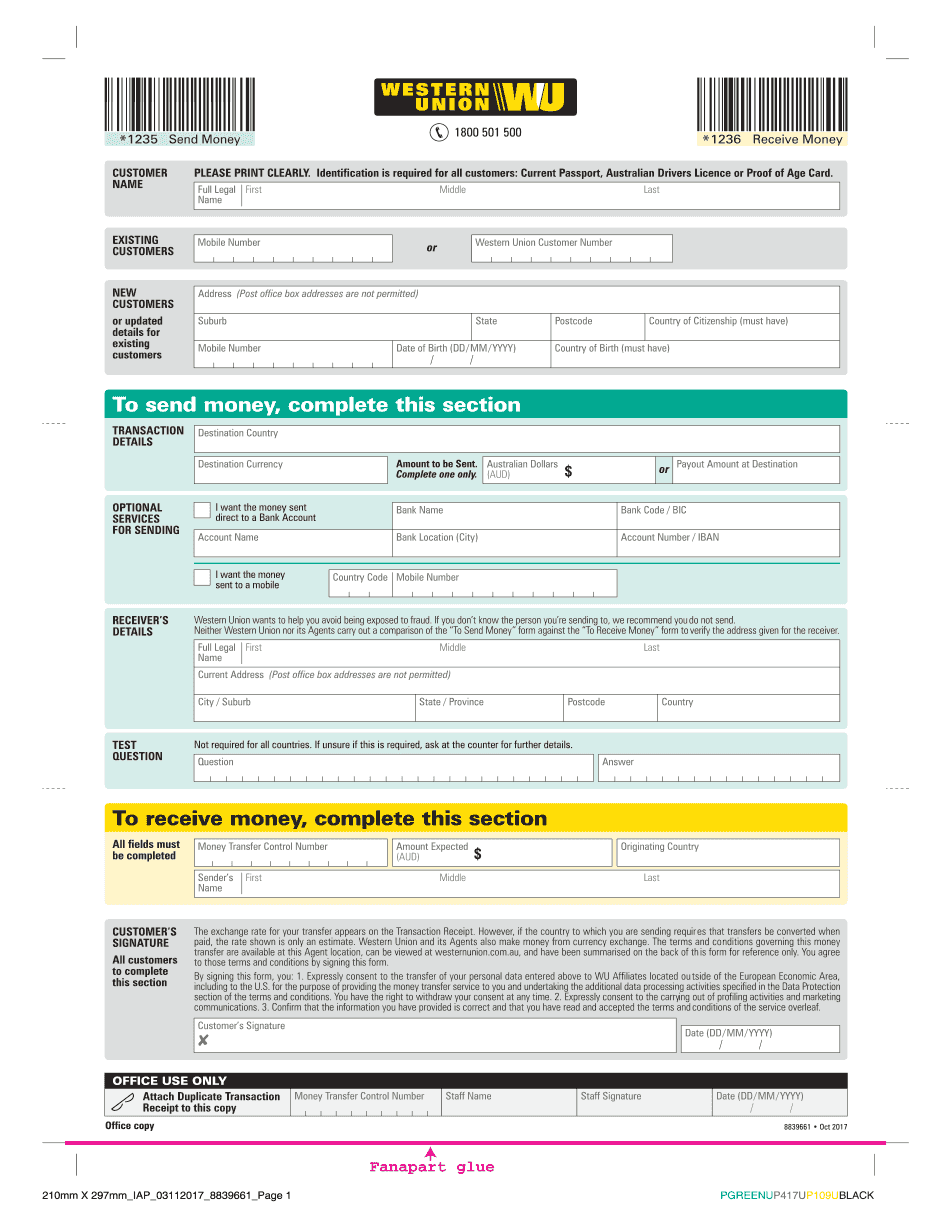 Fill In Western Union Send Or Receive Money Form With Us Fastly Easyly 
