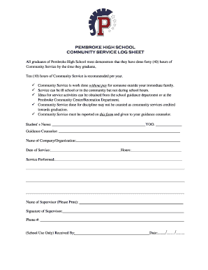 Fillable Online PEMBROKE HIGH SCHOOL COMMUNITY SERVICE LOG SHEET Fax ...
