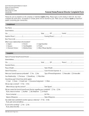 New York Funeral Home Complaint Form