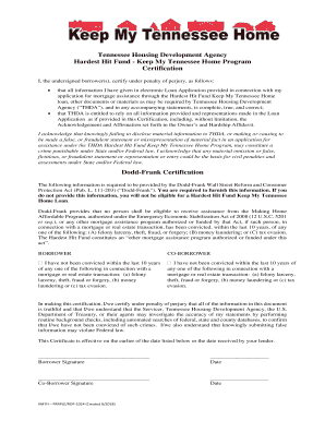 Tennessee Hardest Hit Fund Certification