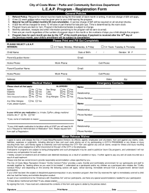 Fillable Online L.E.A.P. Program - Registration Form Fax Email Print - pdfFiller
