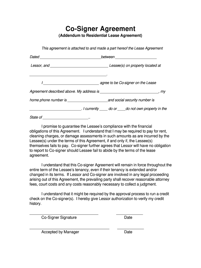 Asheville Rent Co-Signer Agreement - Fill and Sign Printable Throughout cosigner loan agreement template