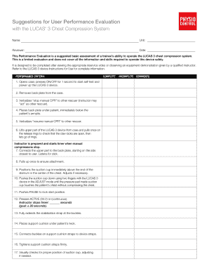 LUCAS 3 Performance Evaluation Checklist - Physio Control