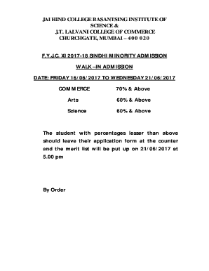 F.Y.J.C. XI 2017-18 SINDHI MINORITY ADMISSION WALK IN ...