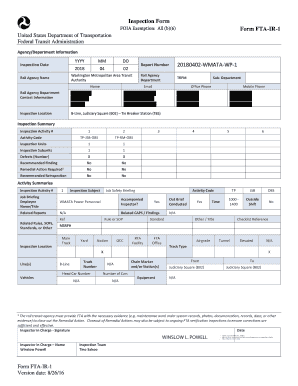 Inspection Form Form FTA-IR-1 20180402-WMATA-WP-1