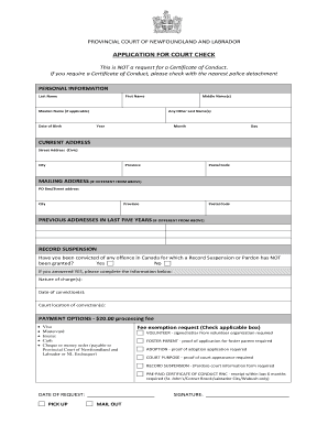 APPLICATION FOR COURT CHECK