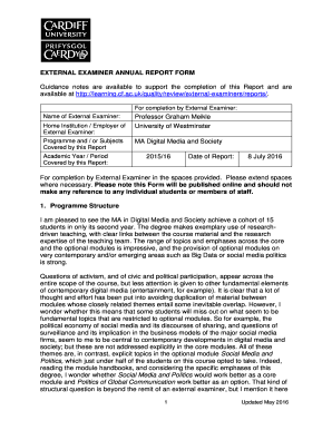 EXTERNAL EXAMINER ANNUAL REPORT FORM - Cardiff University