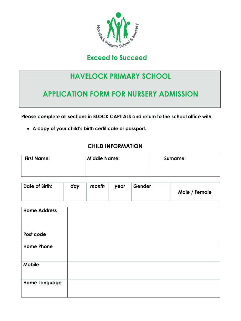 Fillable Online HAVELOCK ENROLMENT FORM Fax Email Print pdfFiller