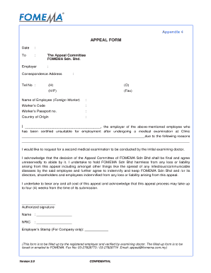 Fomema Appeal Form Appendix 1 - Fill Online, Printable, Fillable, Blank