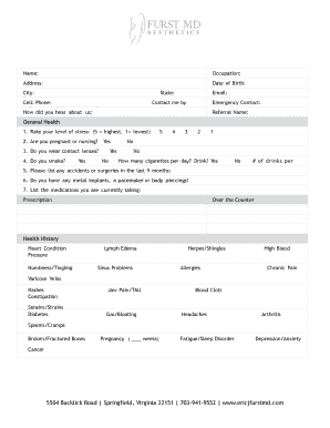 Furst Laser Intake and Charting Form
