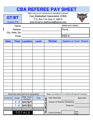 CBA REFEREE PAY SHEET