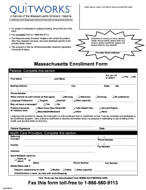 Massachusetts Smokers’ Helpline Enrollment Form