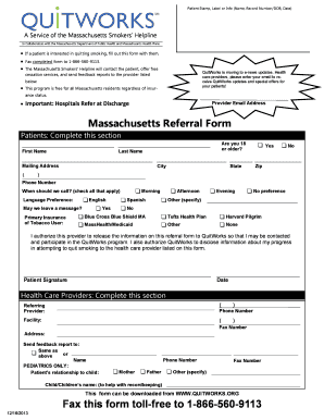 Massachusetts Smokers’ Helpline Referral Form