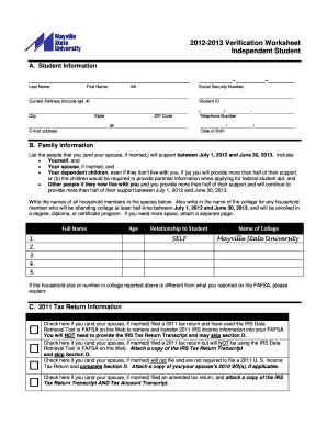 2012-2013 Verification Worksheet