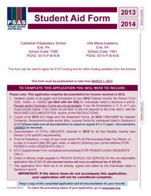 Student Aid Form 2013-2014