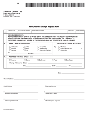 American General Life Insurance Name/Address Change Request Form