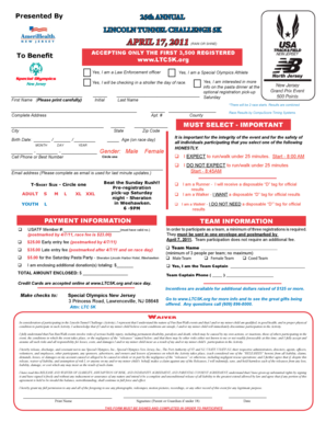 Lincoln Tunnel Challenge 5K Registration Form