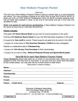 New Walkers Program Packet Order Form