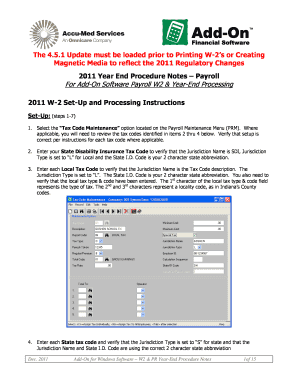 2011 W-2 Setup and Processing Instructions
