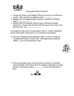 Getting Rich Slowly Worksheet