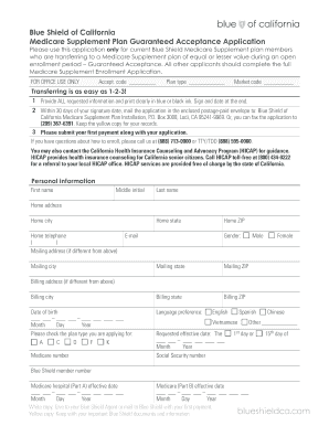 Blue Shield Medicare Supplement Guaranteed Acceptance Application