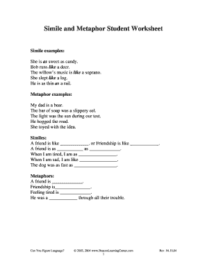Simile and Metaphor Student Worksheet