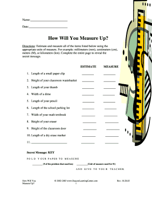 How Will You Measure Up Activity Sheet
