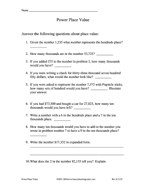 Power Place Value Worksheet