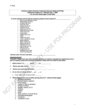 Criminal Justice Kentucky Treatment Outcome Study Form