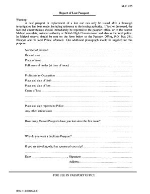 Malawi Lost Passport Report Form