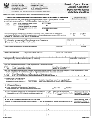 Ontario Break Open Ticket Licence Application