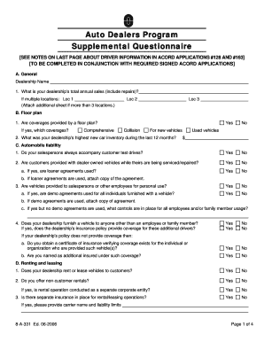 Auto Dealers Program Supplemental Questionnaire