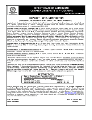 Osmania University PG Admission Application Form