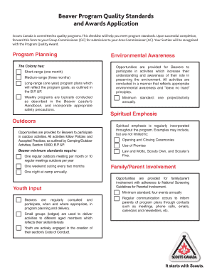 Scouts Canada Beaver Program Quality Standards and Awards Application
