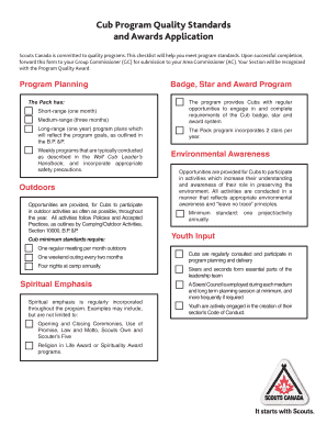 Scouts Canada Cub Program Quality Standards and Awards Application