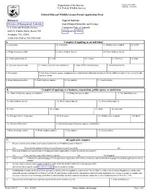 US Fish and Wildlife License/Permit Application