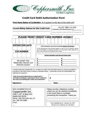 Credit Card Debit Authorization Form