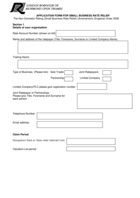 Small Business Rate Relief Application Form