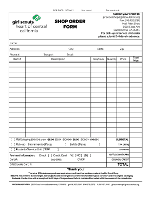 Girl Scout Shop Order Form