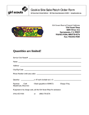 Girl Scouts Cookie Site Sale Patch Order Form