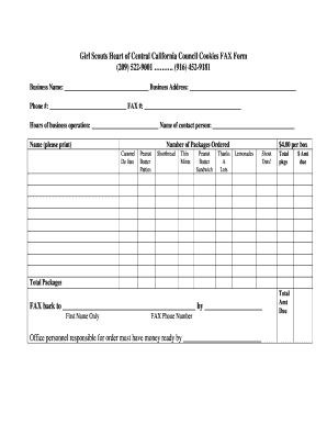 Girl Scouts Cookie Order Fax Form