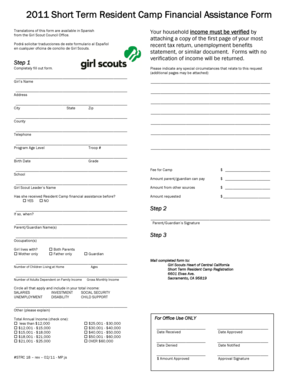 Girl Scout Short Term Resident Camp Financial Assistance Form