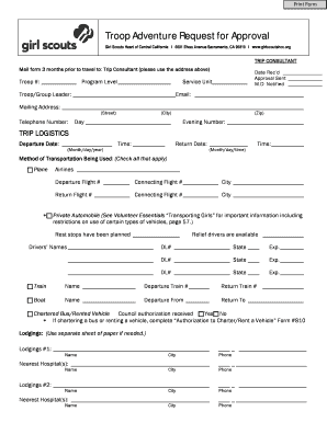 Girl Scouts Troop Adventure Request for Approval