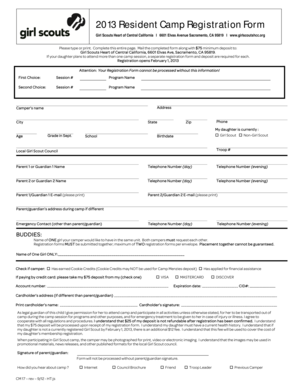 Girl Scouts Resident Camp Registration Form